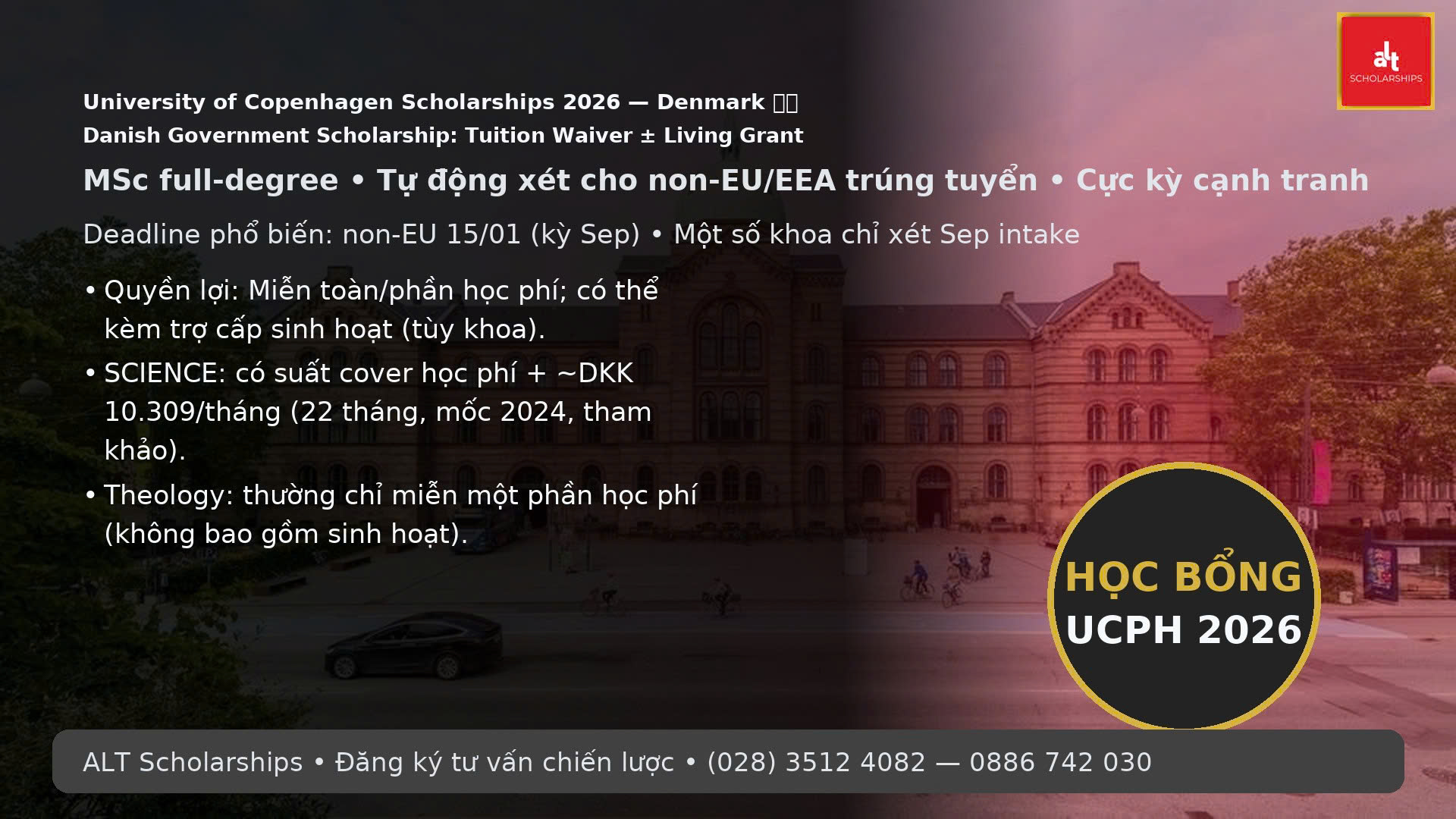 HỌC BỔNG CHÍNH PHỦ ĐAN MẠCH 2026 – ĐẠI HỌC COPENHAGEN SCHOLARSHIPS 2026 (MSc)