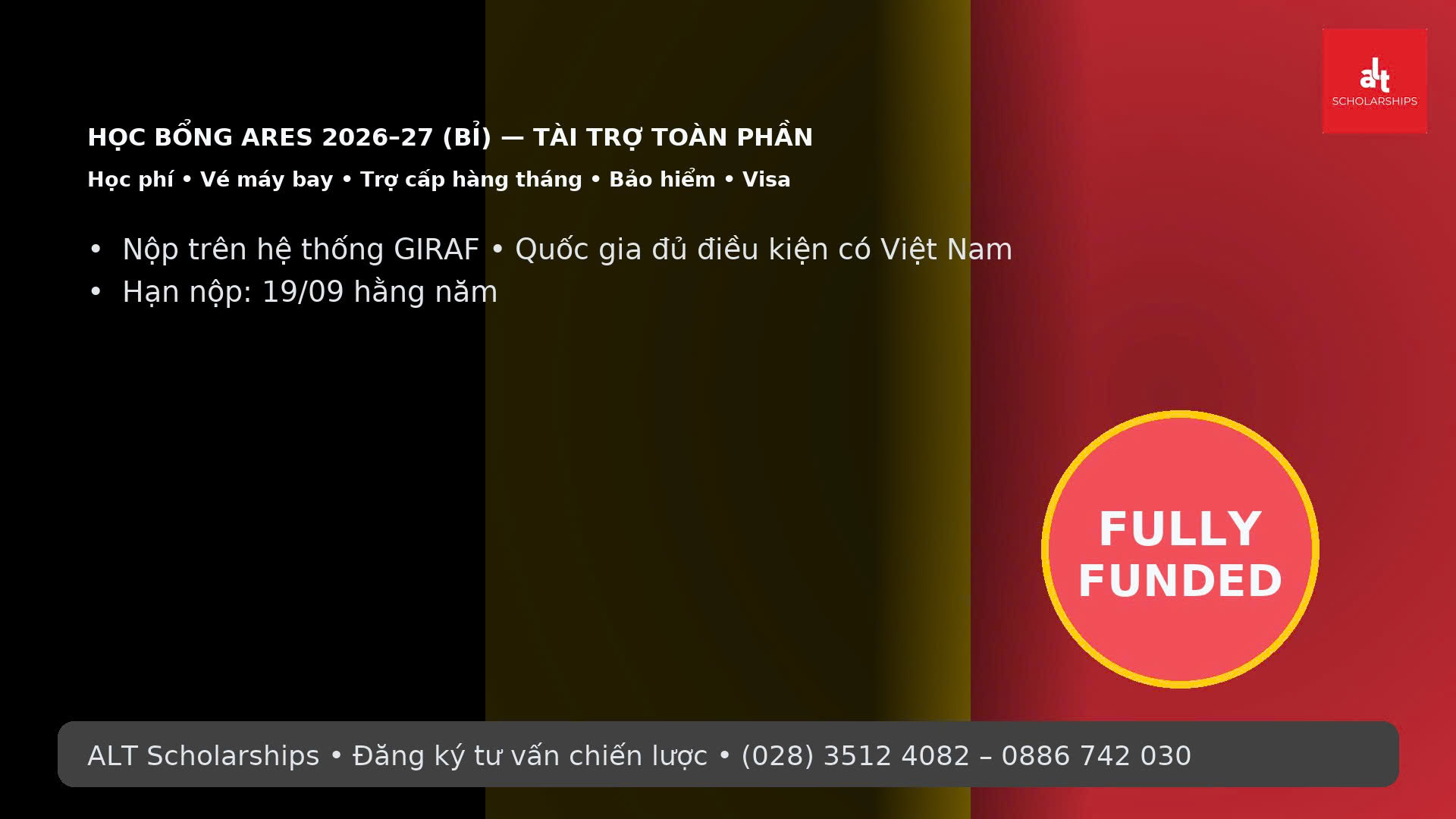 HỌC BỔNG TOÀN PHẦN BỈ – ARES INTERNATIONAL SCHOLARSHIPS 2026/2027