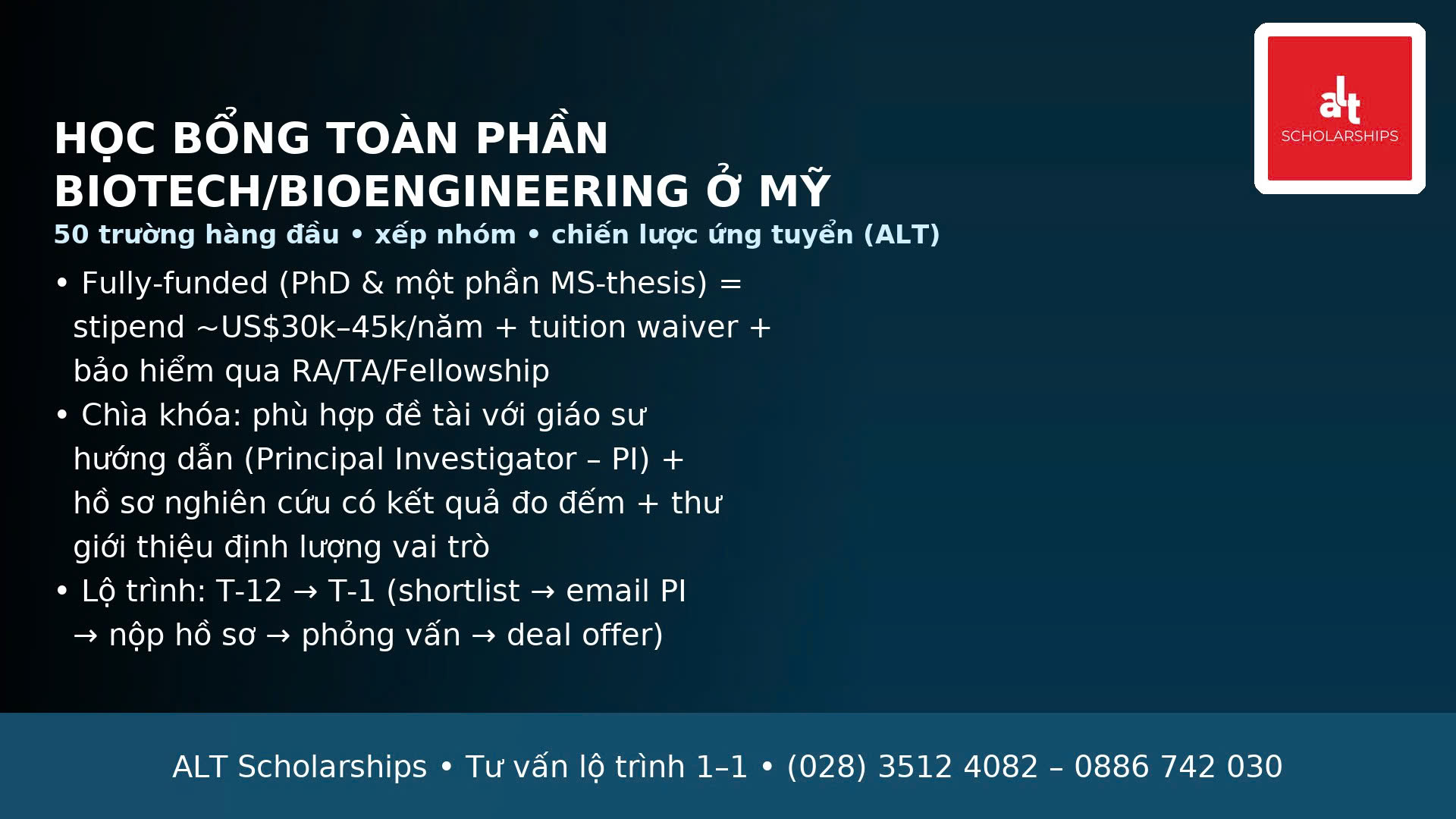 Học Bổng Toàn Phần Ngành Công Nghệ Sinh Học/Kỹ Sư Sinh Học Ở Mỹ: 50 Trường Hàng Đầu Theo Nhóm, Chiến Lược Ứng Tuyển