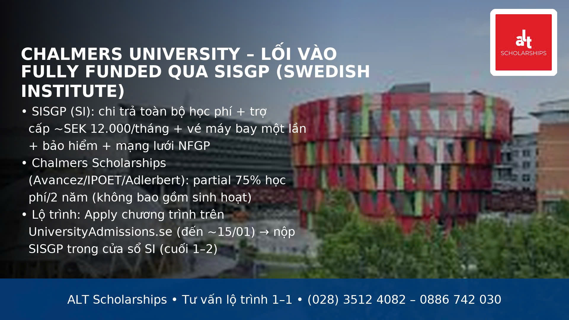 Học bổng Thạc sĩ toàn phần Chalmers & Swedish Institute (SISGP) – Thụy Điển