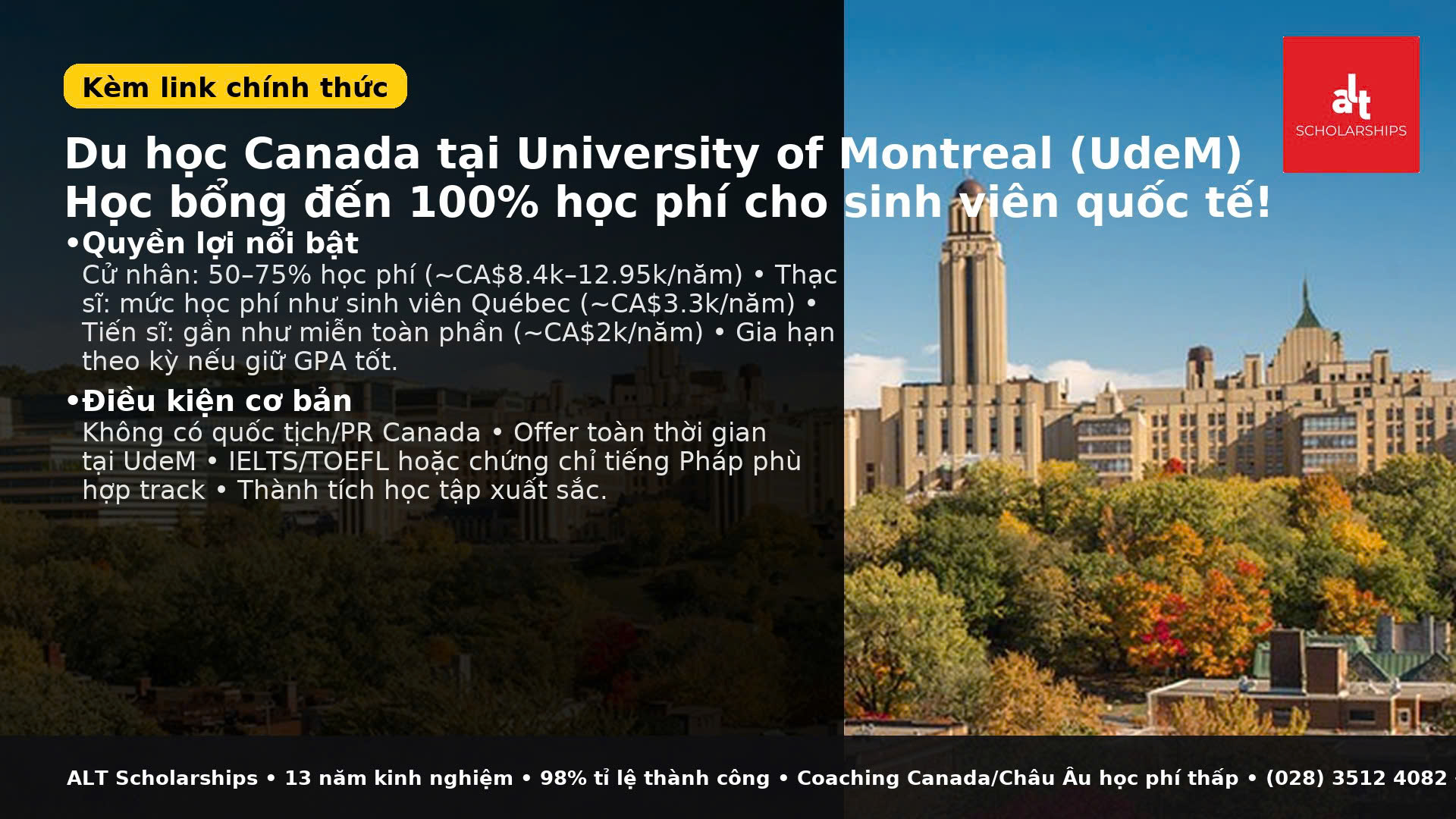 University of Montreal Scholarships 2026 – Học Bổng Toàn Phần Cho Sinh Viên Quốc Tế Tại Canada
