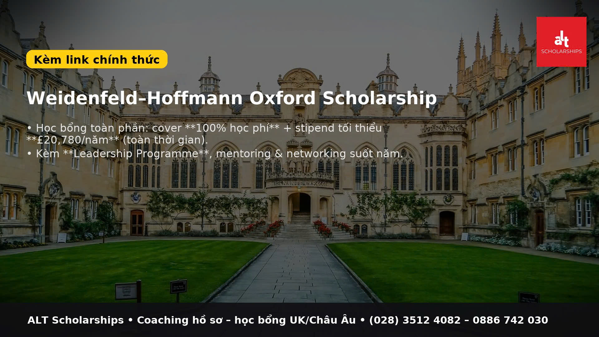 Học Bổng Oxford Toàn Phần: Weidenfeld–Hoffmann Scholarships & Leadership Programme