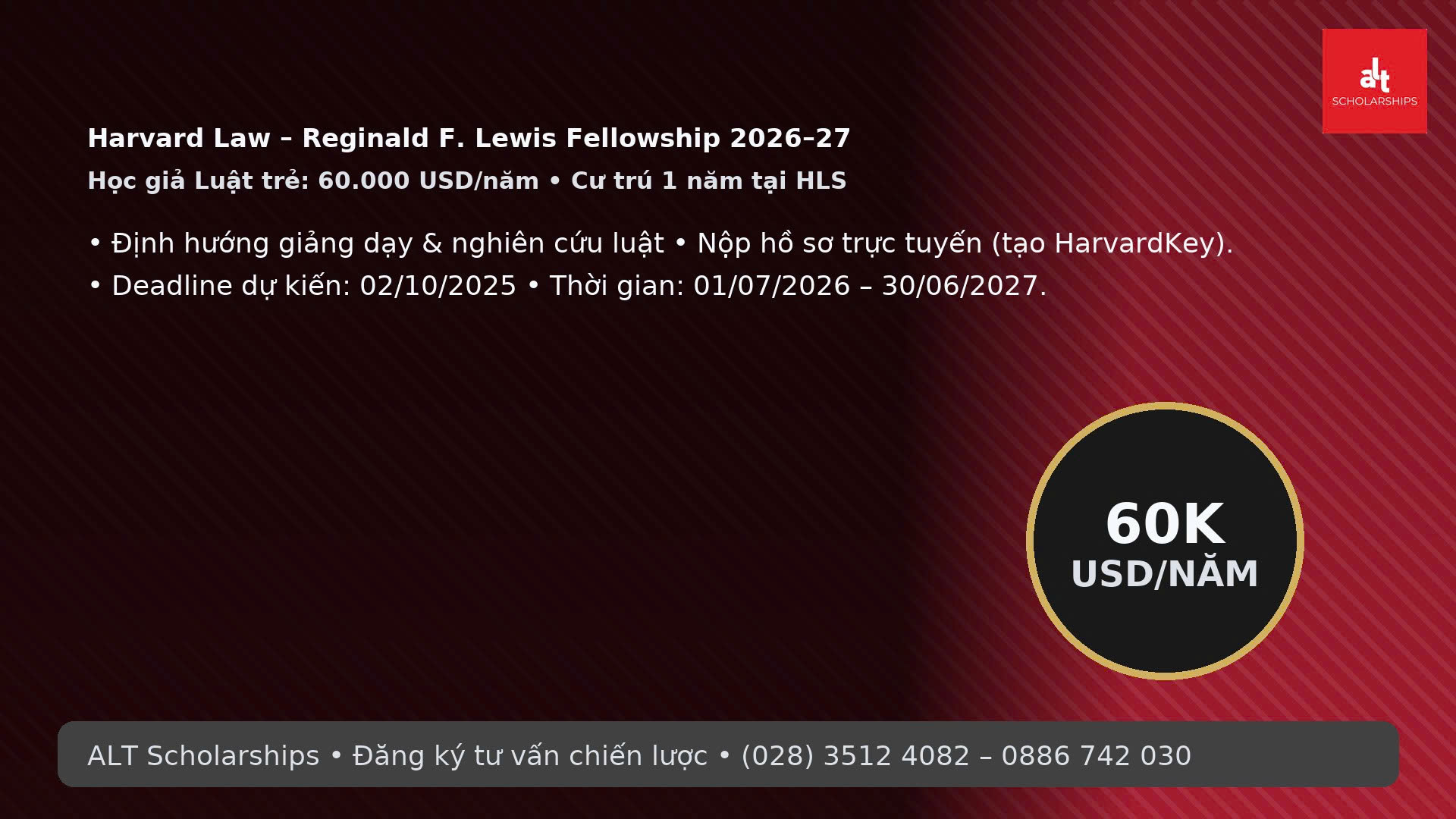 HỌC BỔNG LUẬT ĐẠI HỌC HARVARD – REGINALD F. LEWIS FELLOWSHIP (2026–2027)