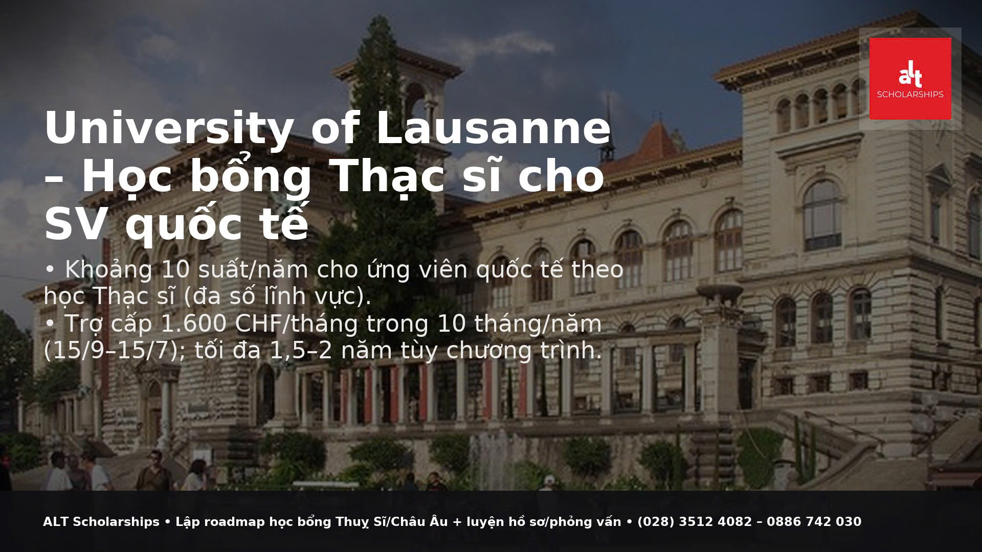 Học Bổng Thụy Sĩ – Master’s Grants (University of Lausanne): Toàn cảnh & lộ trình chuẩn bị 2027–2028