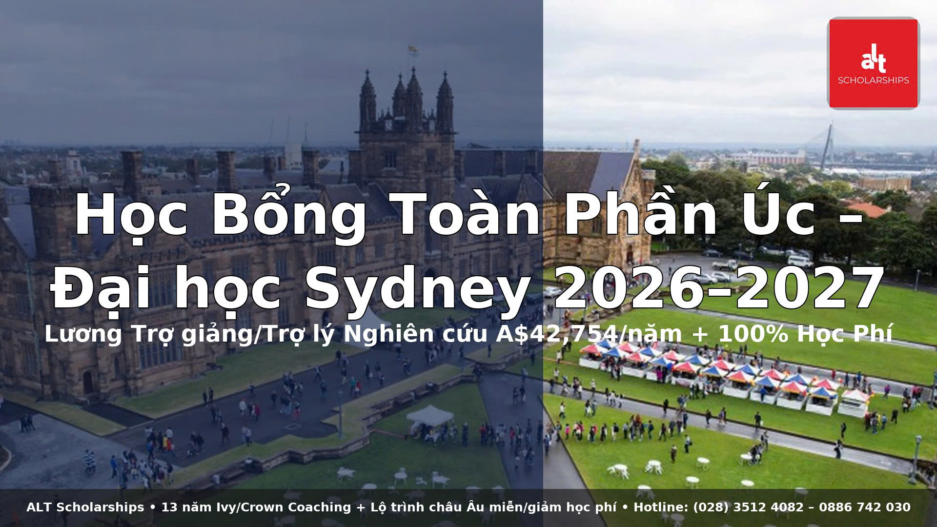 Học Bổng Toàn Phần Úc Bậc Thạc Sĩ – Đại Học Sydney 2026/2027: Trợ Cấp A$42,754/năm + Hỗ Trợ Di Chuyển, In Luận Án, Miễn Học Phí