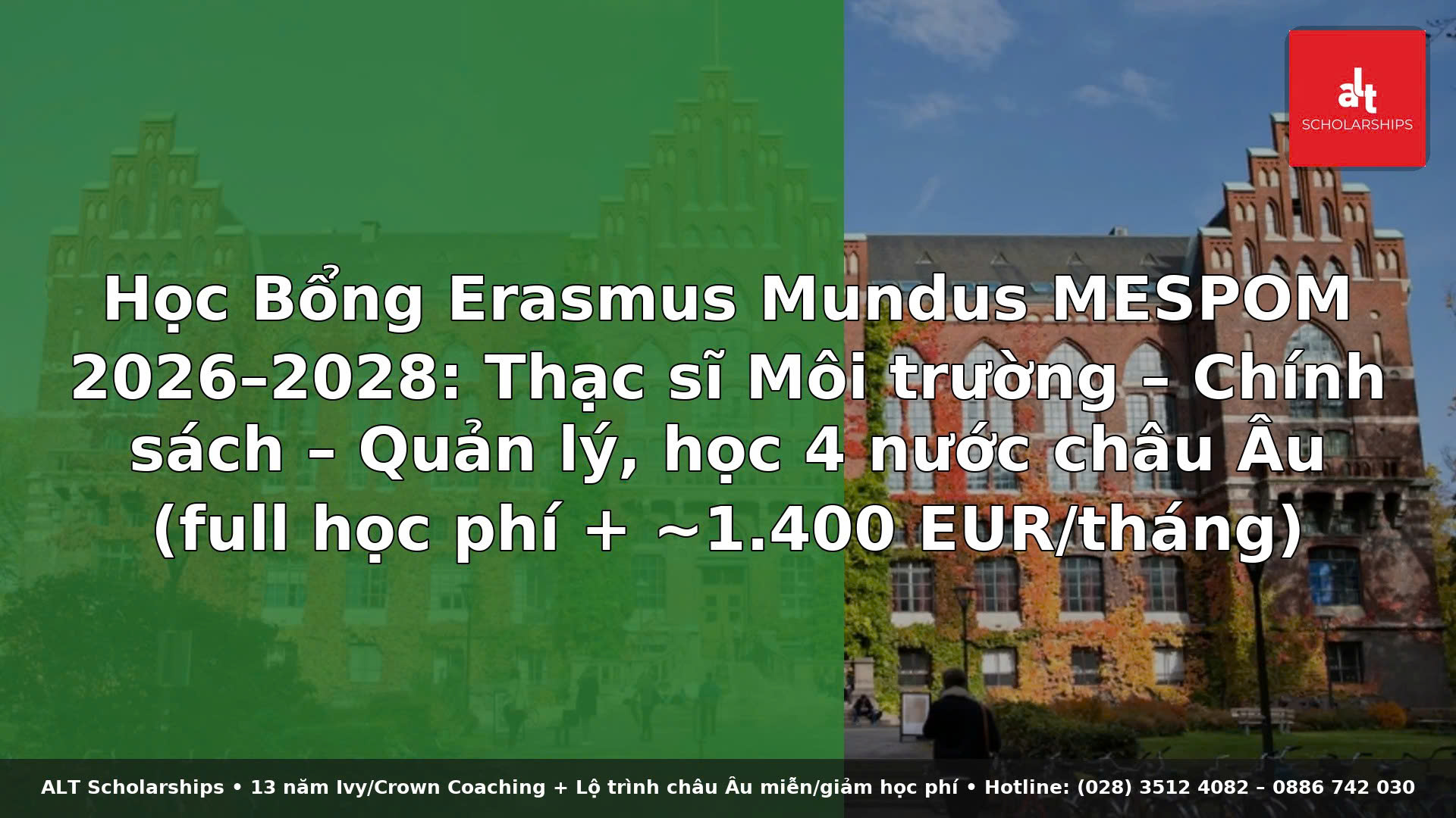 Học Bổng Erasmus Mundus MESPOM 2026–2028: Thạc sĩ Môi trường – Chính sách – Quản lý, học 4 nước châu Âu (full học phí + ~1.400 EUR/tháng)