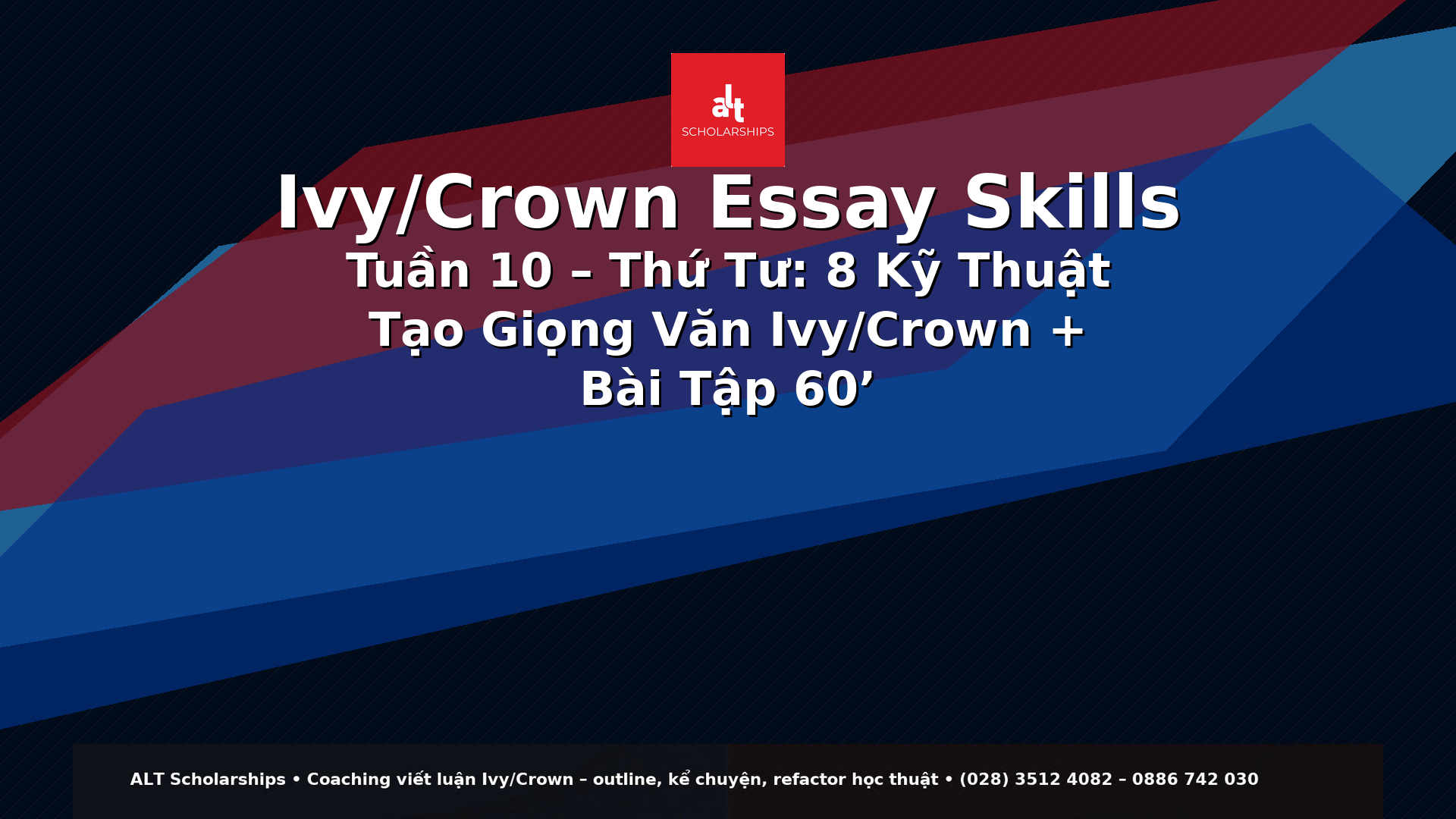 Ivy/Crown Essay Skills Tuần 10 – Thứ Tư  Voice 2.0: Viết “Đúng Giọng” (Authentic, Intelligent, Specific) — 8 Kỹ Thuật Tạo Giọng Văn Ivy/Crown + Bài Tập 60’