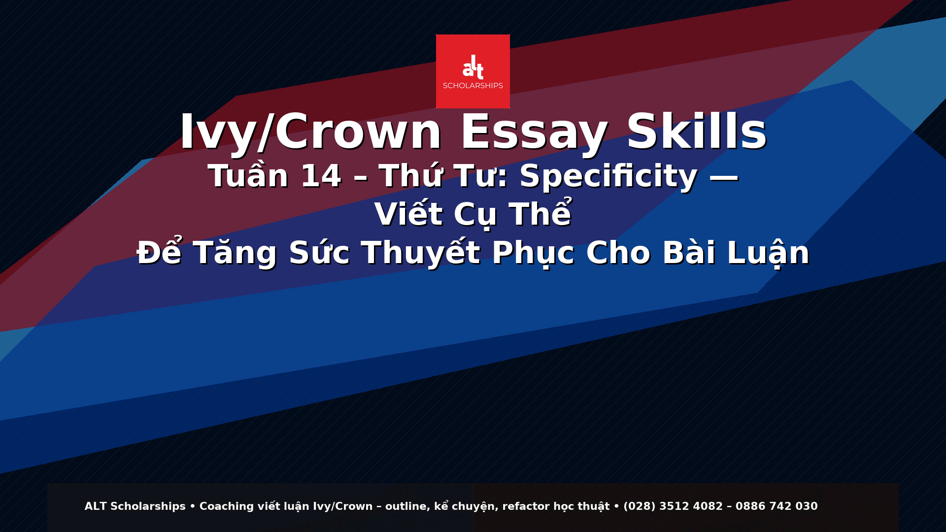Ivy/Crown Essay Skills Tuần 14 – Thứ Tư  Specificity — Viết Cụ Thể Để Tăng Sức Thuyết Phục Cho Bài Luận (Concrete Detail → Method → Proof Bite → Meaning)