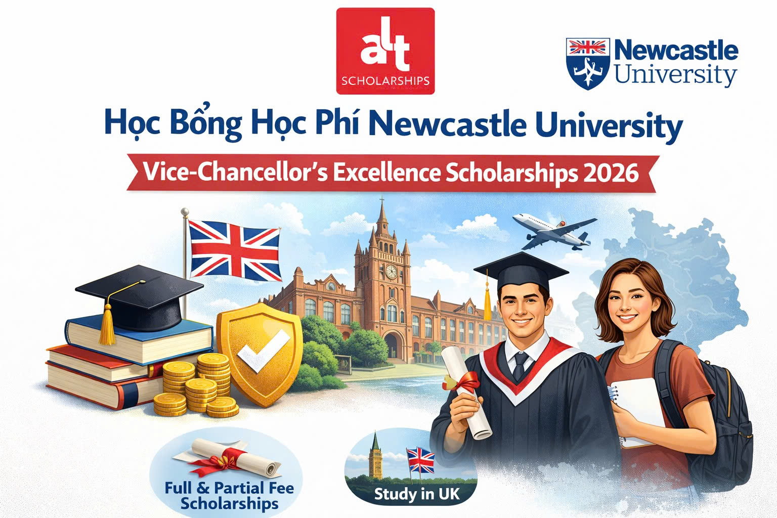 Newcastle University (UK) Vice-Chancellor’s Excellence Scholarships 2026: Giảm Đến 50% Học Phí Cử Nhân Cho SV Quốc Tế