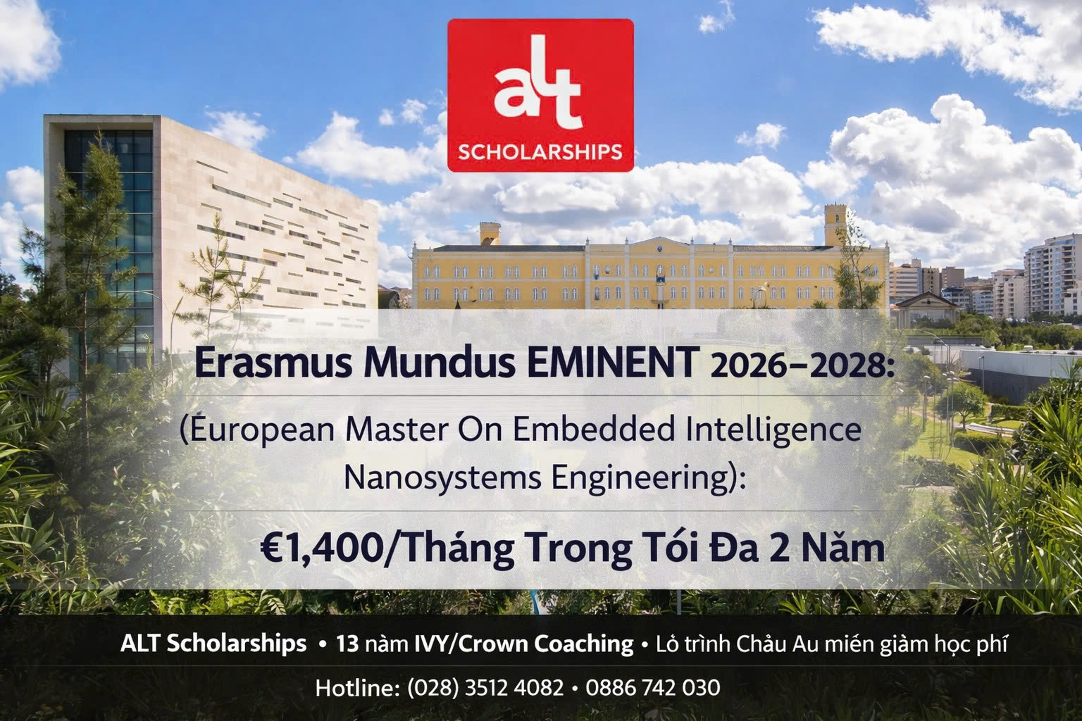 Erasmus Mundus EMINENT 2026–2028 (European Master On Embedded Intelligence Nanosystems Engineering): €1,400/Tháng Trong Tối Đa 2 Năm