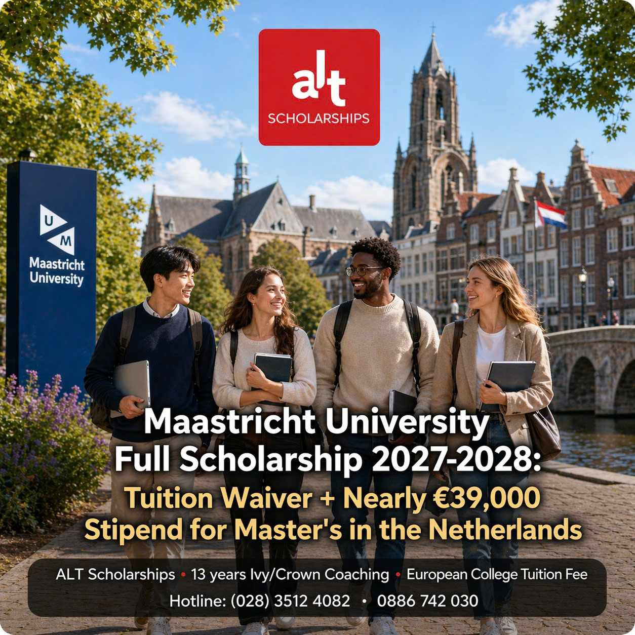 Học bổng Toàn phần Maastricht University 2027-2028: Miễn học phí + Trợ cấp gần 39.000 EUR cho bậc Thạc sĩ tại Hà Lan