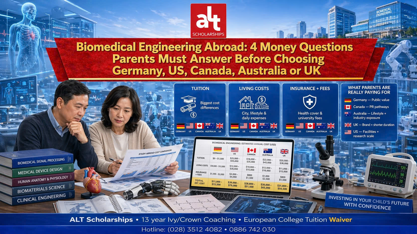 Du Học Ngành Biomedical Engineering: 4 Câu Hỏi Tài Chính Ba Mẹ Cần Trả Lời Trước Khi Chọn Đức, Mỹ, Canada, Úc Hay Anh