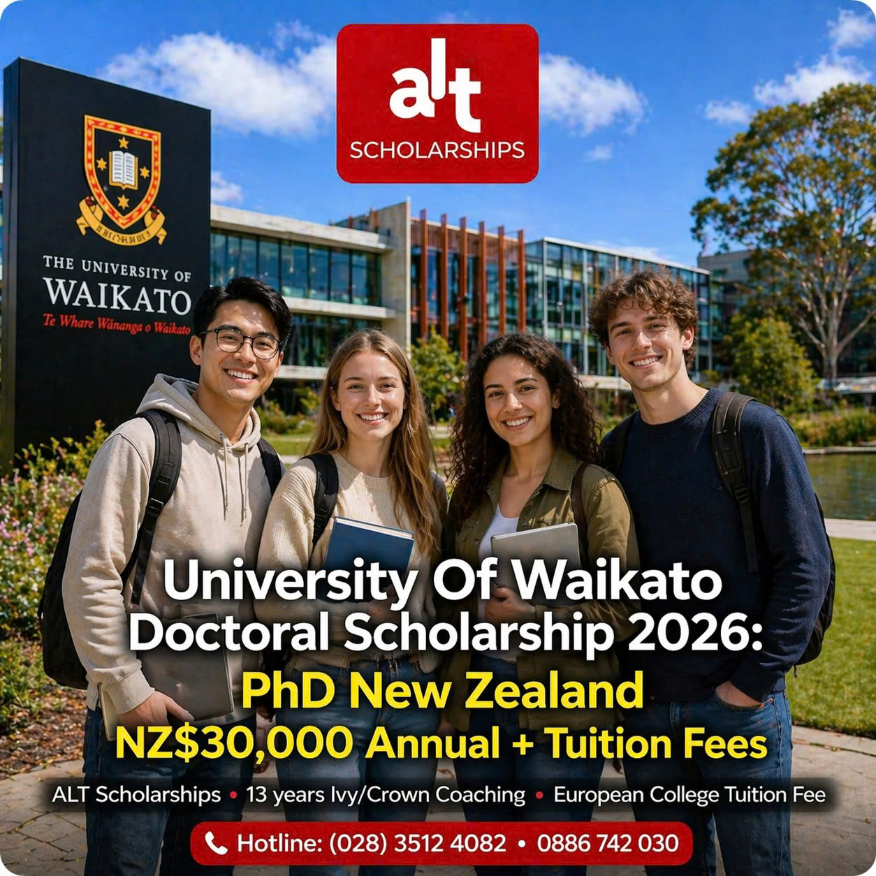 University Of Waikato Doctoral Scholarship 2026: Phd New Zealand Với NZ$30,000/Năm + Tuition Fees — Cơ Hội HDR Đáng Theo Dõi Cho Round 31/07/2026.