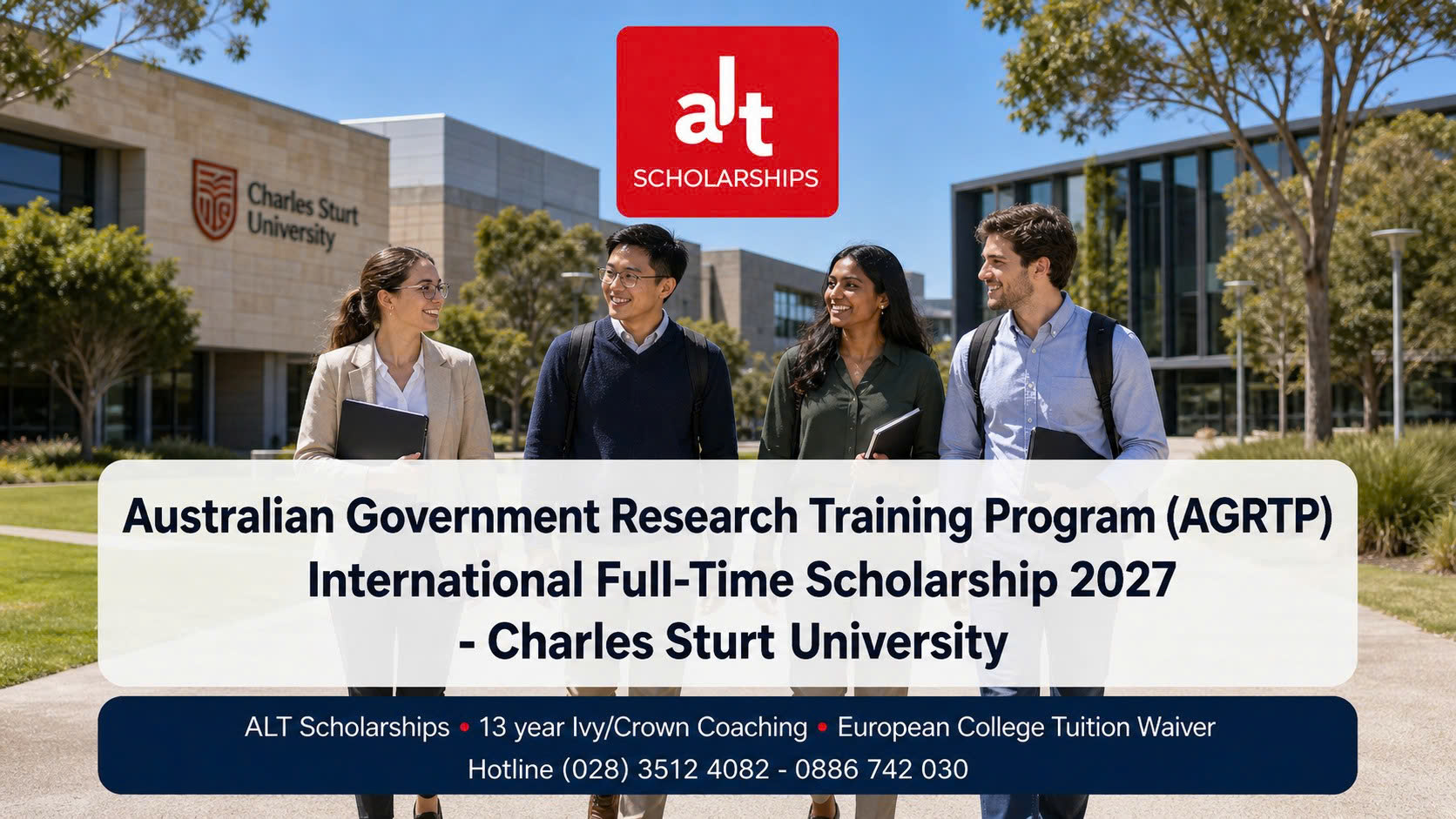 Học Bổng Nghiên Cứu Chính Phủ Úc (AGRTP) 2027 Tại Charles Sturt University: Stipend + Học Phí + OSHC Cho Thạc Sĩ Nghiên Cứu và Tiến Sĩ