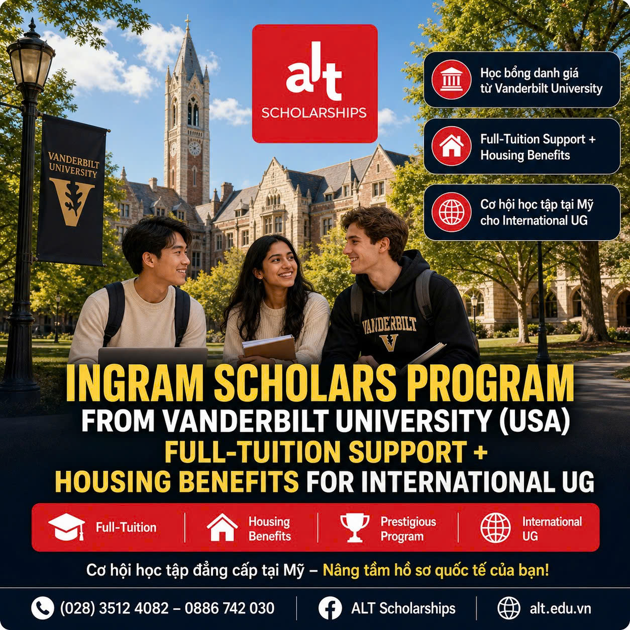 Ingram Scholars Program Tại Vanderbilt University (USA): Full Tuition + Housing Benefits Cho Ứng Viên Cử Nhân Quốc Tế Có Service Leadership Thật Sự.