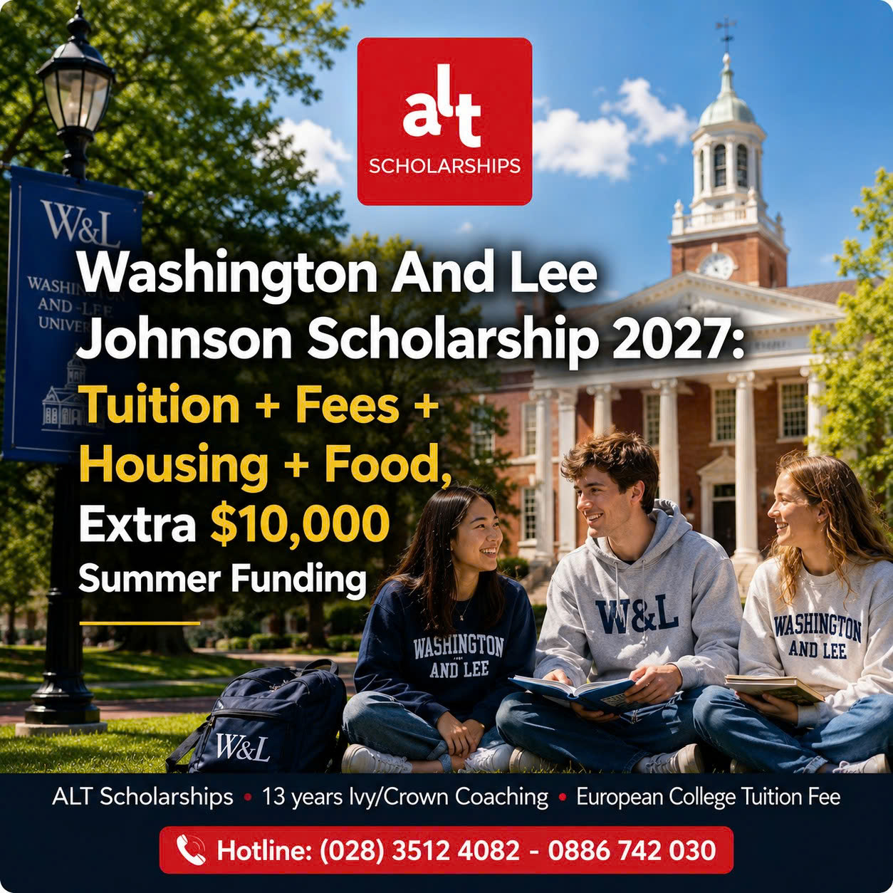 Washington And Lee Johnson Scholarship 2027: Học Bổng Đại Học Bao Gồm Tuition + Fees + Housing + Food, Thêm $10,000 Summer Funding Cho Ứng Viên Quốc Tế