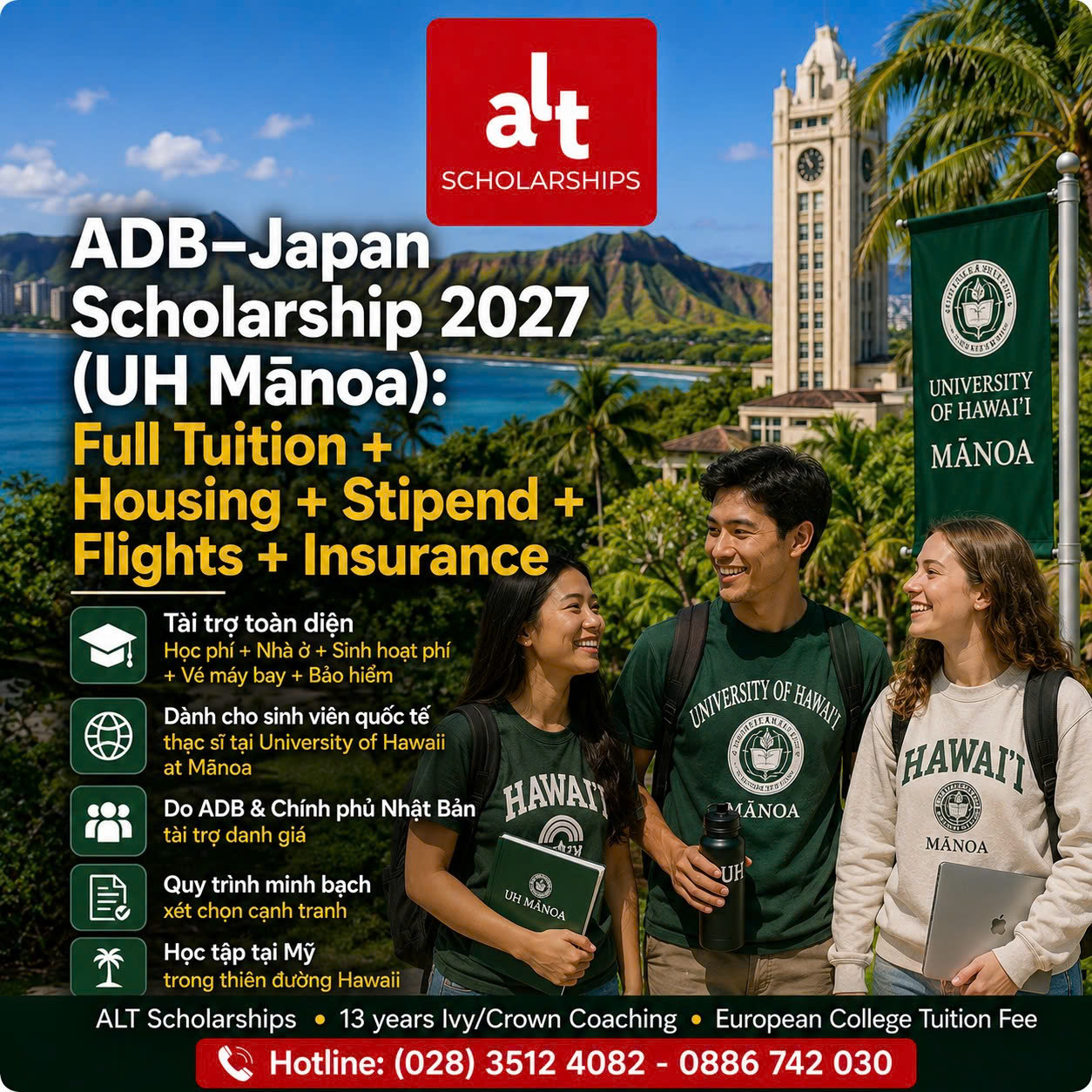 ADB–Japan Scholarship Program Tại University Of Hawaiʻi At Mānoa 2027: Master Funding Tại Mỹ Với Tuition, Housing, Stipend, Airfare & Insurance