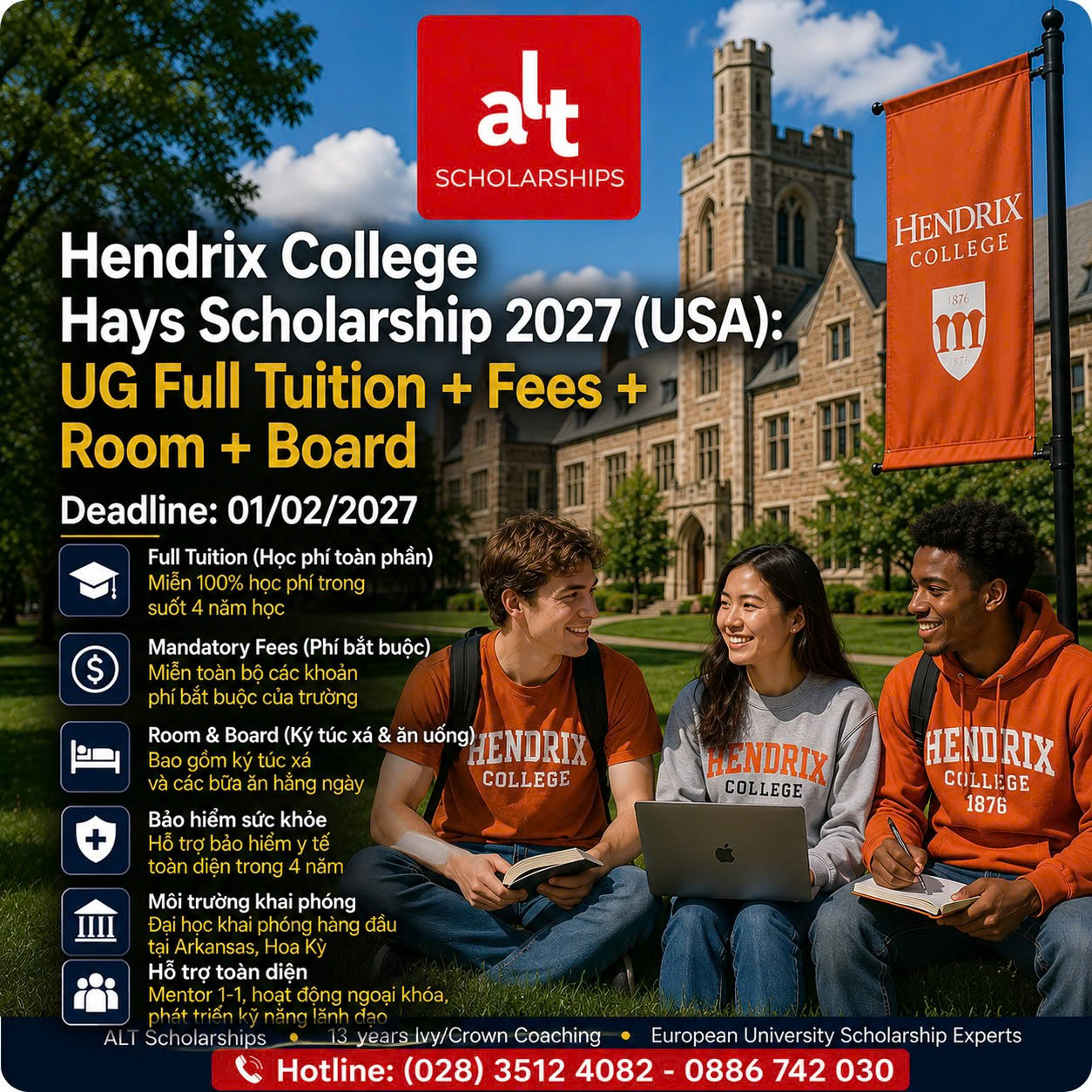 Hendrix College Hays Scholarship 2027: Học Bổng UG Full Tuition + Fees + Room + Board Cho Ứng Viên Cử Nhân Tại Mỹ