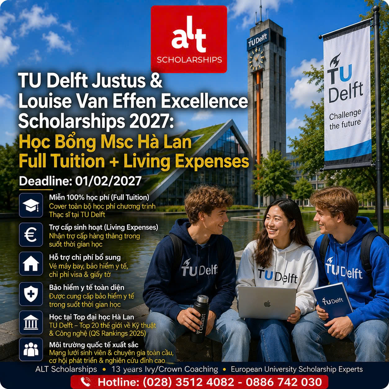 TU Delft Justus & Louise Van Effen Excellence Scholarships 2027: Học Bổng Msc Hà Lan Full Tuition + Living Expenses Cho Ứng Viên Quốc Tế