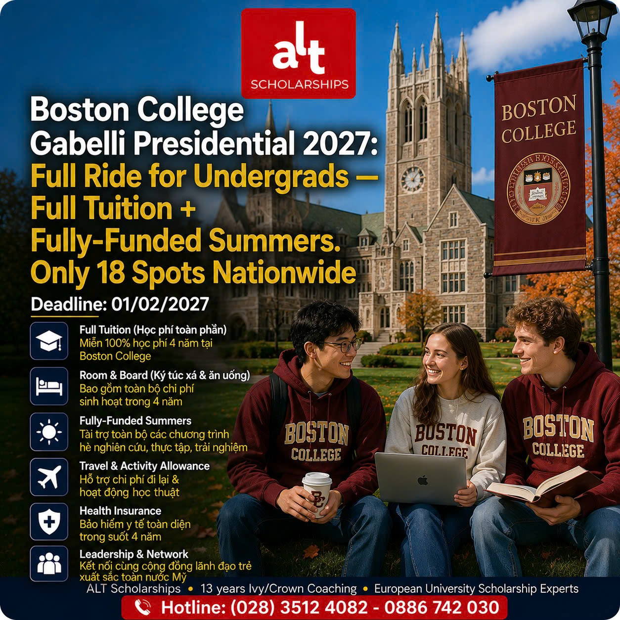 Boston College Gabelli Presidential Scholars Program 2027: Học Bổng UG Full Tuition + Fully-Funded Summer Programs Cho 18 Tân Sinh Viên