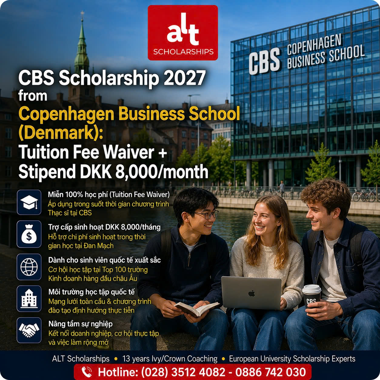 CBS Scholarship 2027 Tại Copenhagen Business School: Học Bổng Master Đan Mạch Gồm Tuition Fee Waiver + Stipend DKK 8,000/Tháng