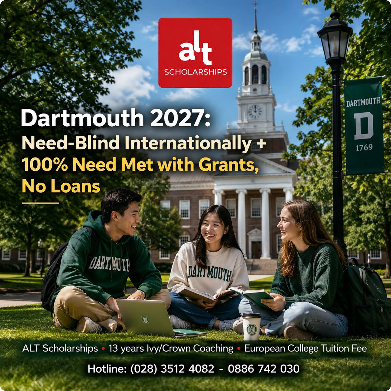 Dartmouth College 2027: Chính Sách Need-Blind Cho Sinh Viên Quốc Tế + Hỗ Trợ 100% Bằng Các Khoản Tài Trợ, Không Cần Vay